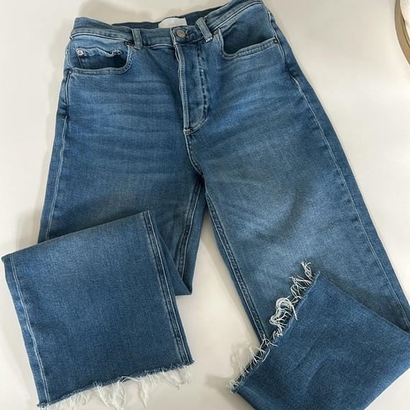 Boyish The Mikey High Rise Wide Leg Jeans Raw Hem Authentic Stretch Size 25 - Picture 3 of 12